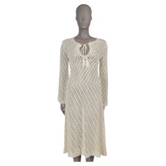 CELINE Cremefarbenes Baumwollkleid 2022 TASSLED CROCHET MIDI aus Baumwolle S