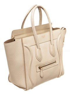 Celine Cream Leather Mini Luggage Tote Bag, gold-tone hardware