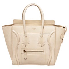 Celine Cream Leather Mini Luggage Tote Bag, gold-tone hardware