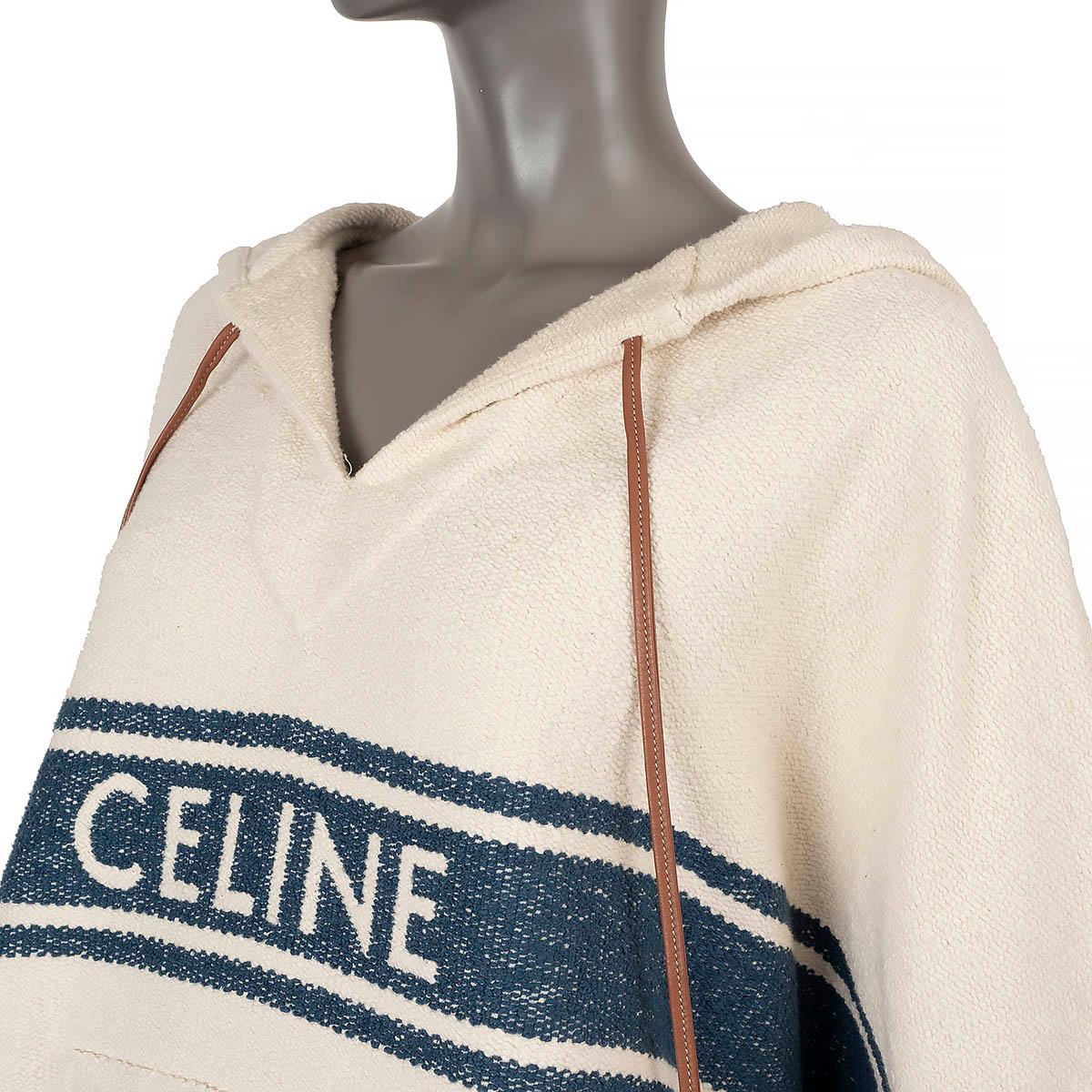 Women's CELINE cream & navy cotton 2021 BAJA Cape Poncho Jacket 38 S For Sale