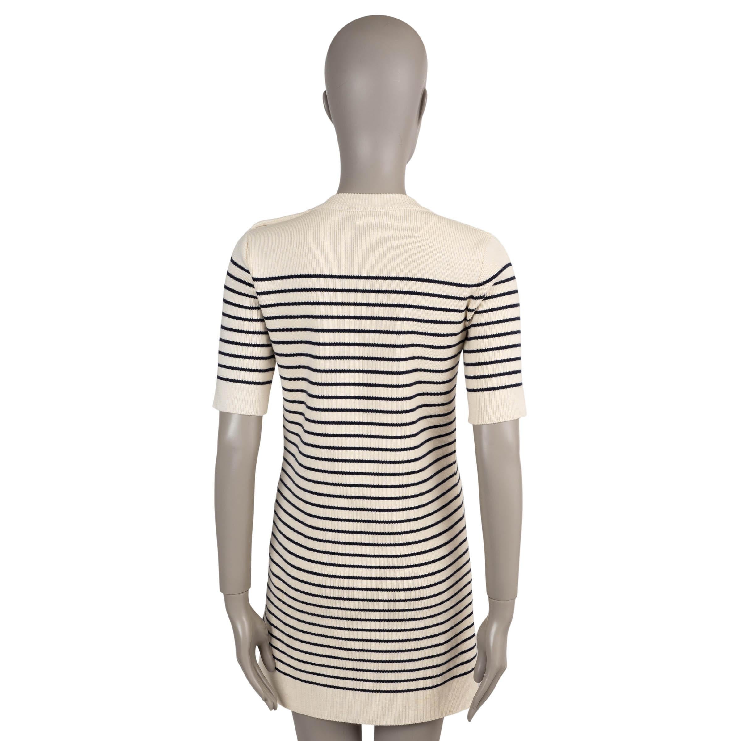 CELINE crema y marino algodón MARINIERE RAYADO CROCHET MINI Vestido S Beige en venta