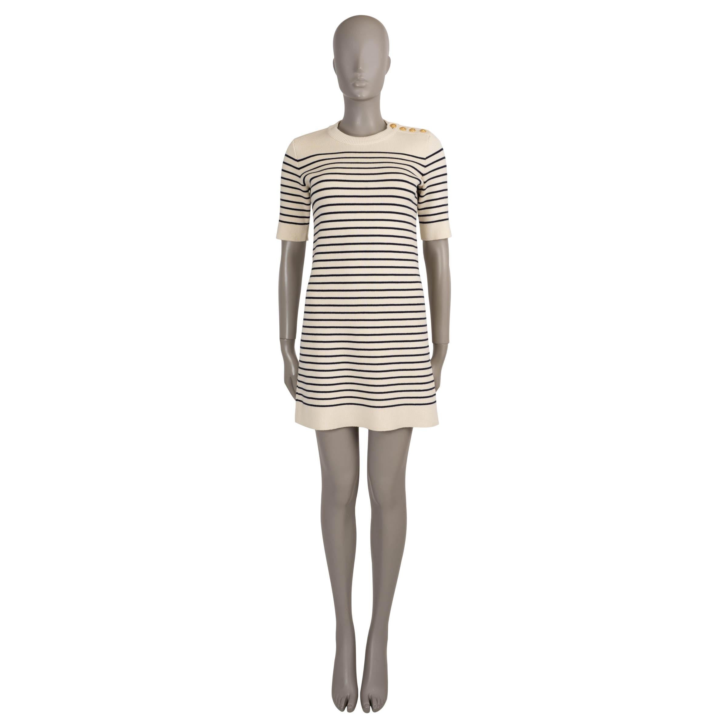 De las mujeres CELINE crema y marino algodón MARINIERE RAYADO CROCHET MINI Vestido S en venta