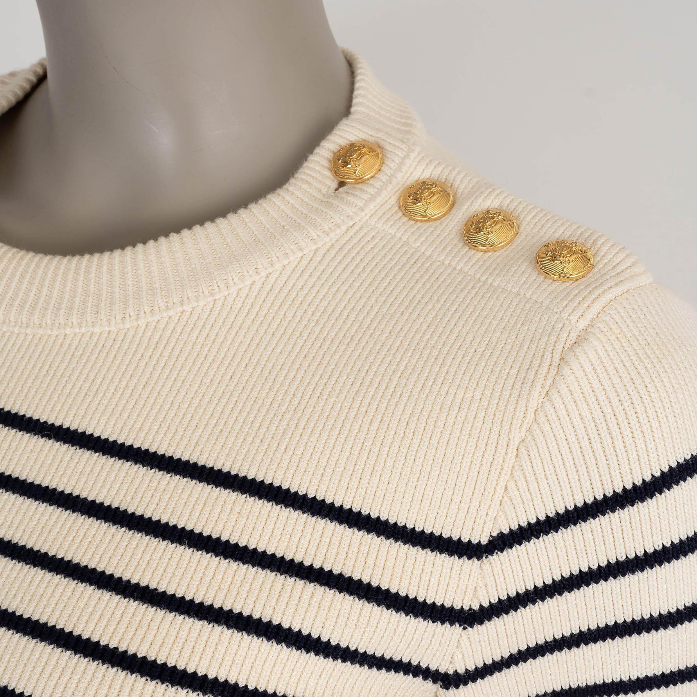 CELINE crema y marino algodón MARINIERE RAYADO CROCHET MINI Vestido S en venta 1