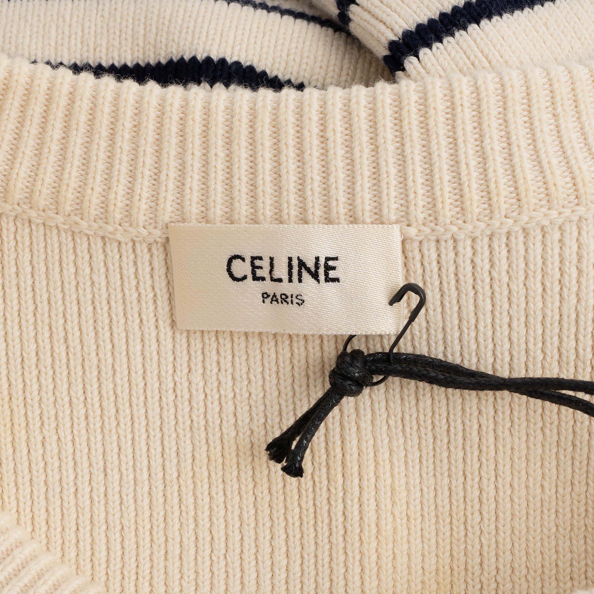 CELINE crema y marino algodón MARINIERE RAYADO CROCHET MINI Vestido S en venta 2
