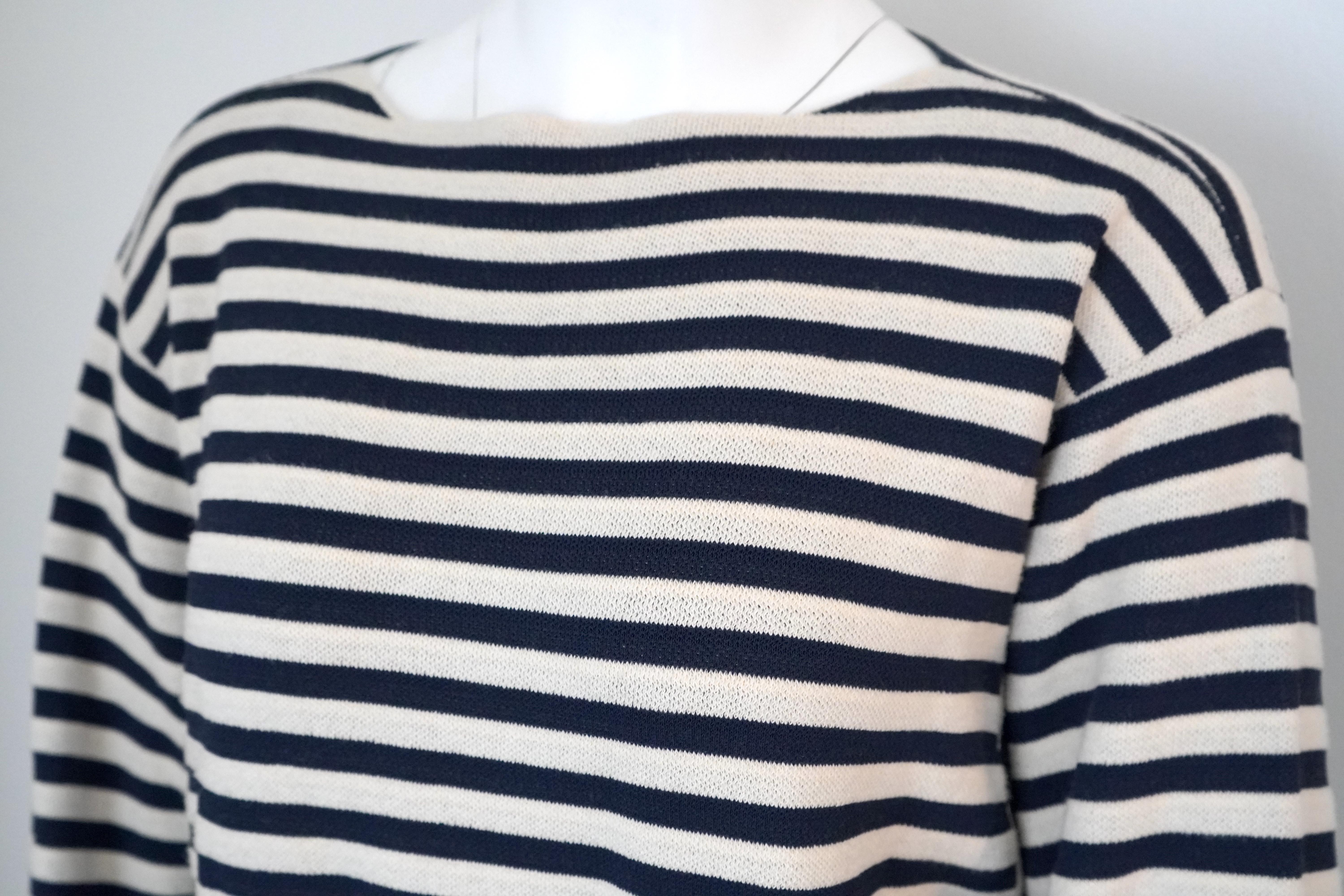 Celine Cream & Navy Striped Sweater sz L In Excellent Condition For Sale In Beverly Hills, CA