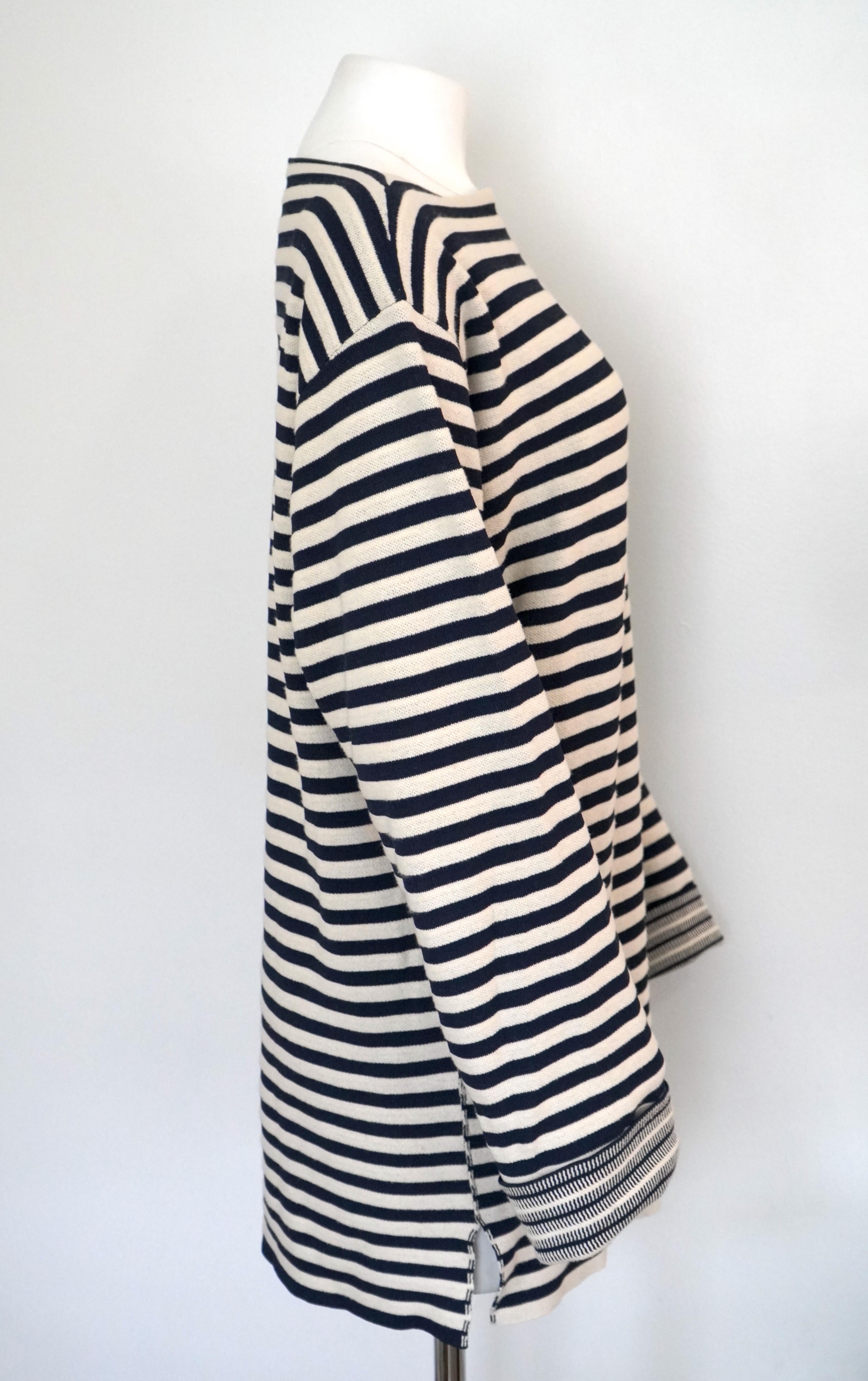 Women's Celine Cream & Navy Striped Sweater sz L For Sale