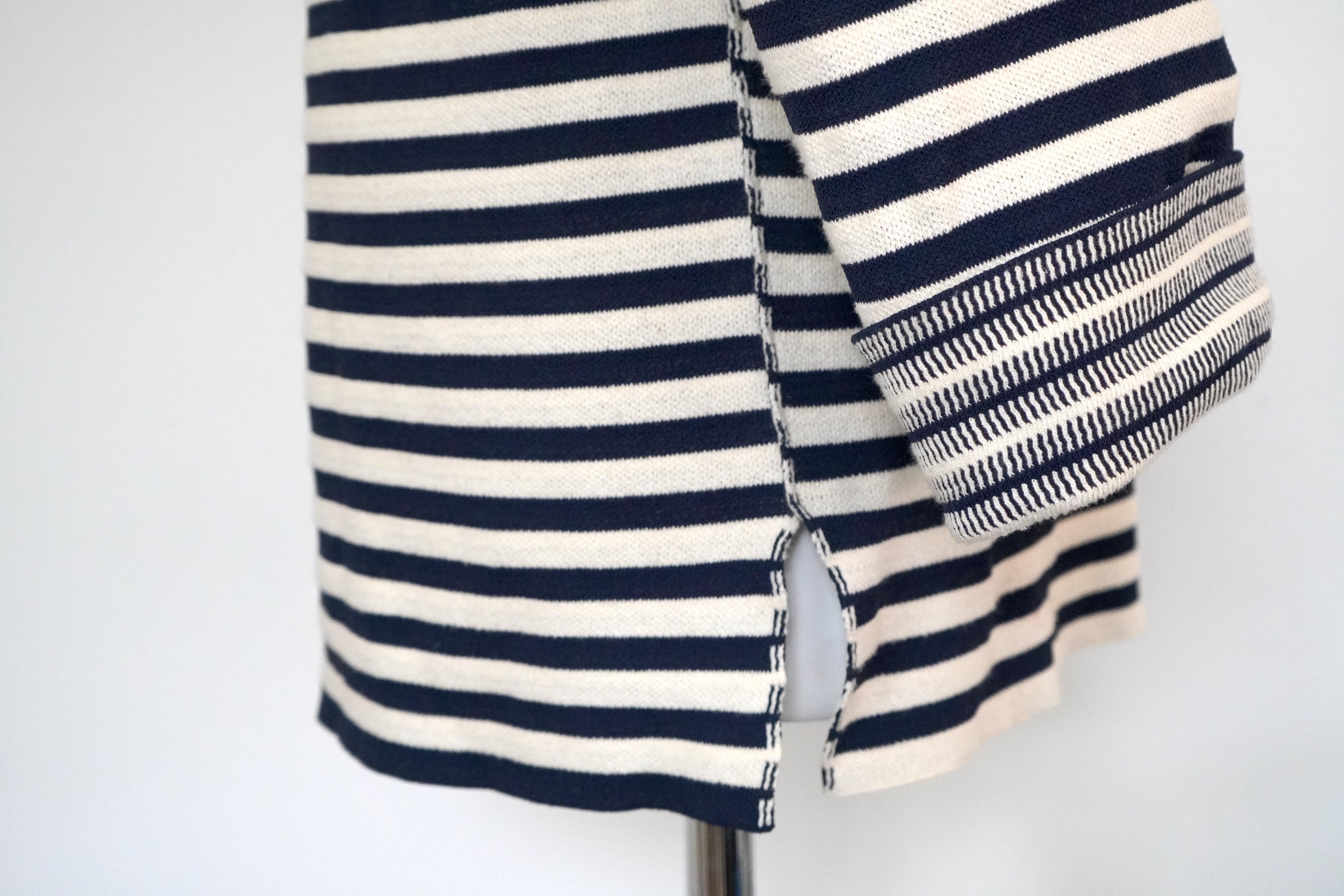 Celine Cream & Navy Striped Sweater sz L For Sale 1