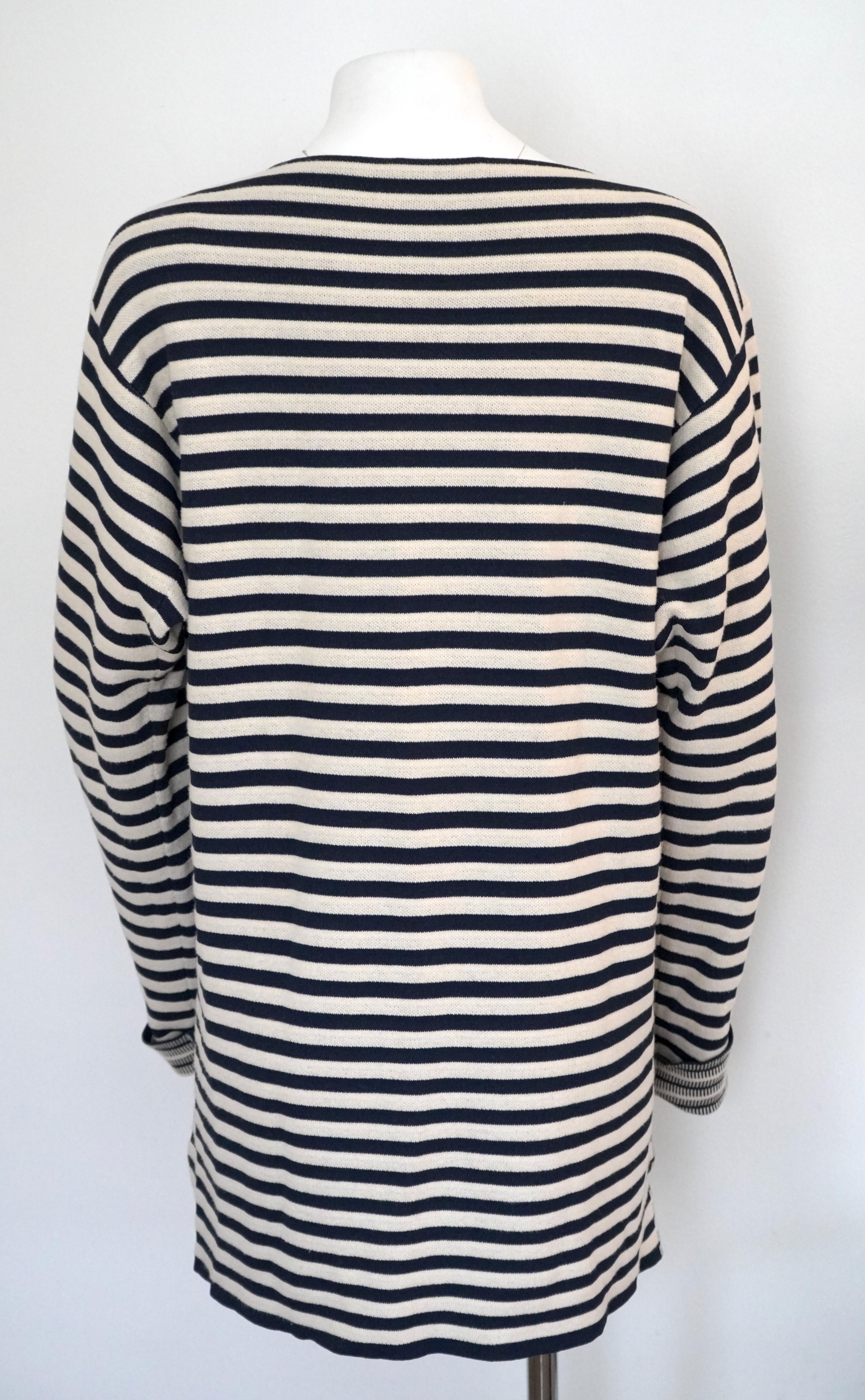 Celine Cream & Navy Striped Sweater sz L For Sale 2