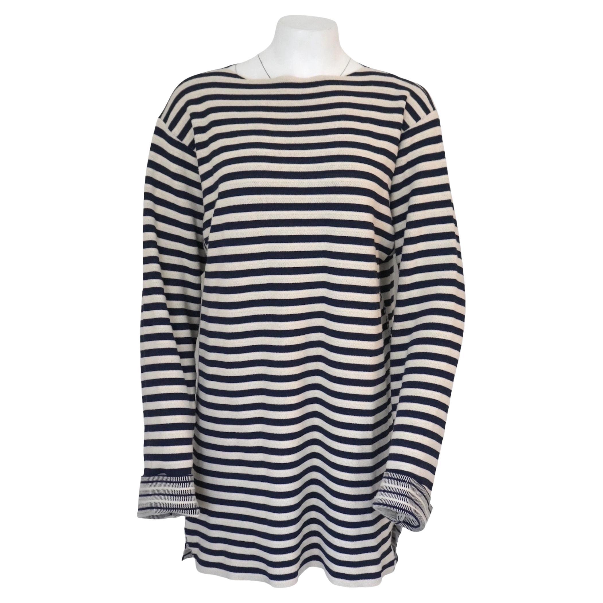 Celine Cream & Navy Striped Sweater sz L For Sale