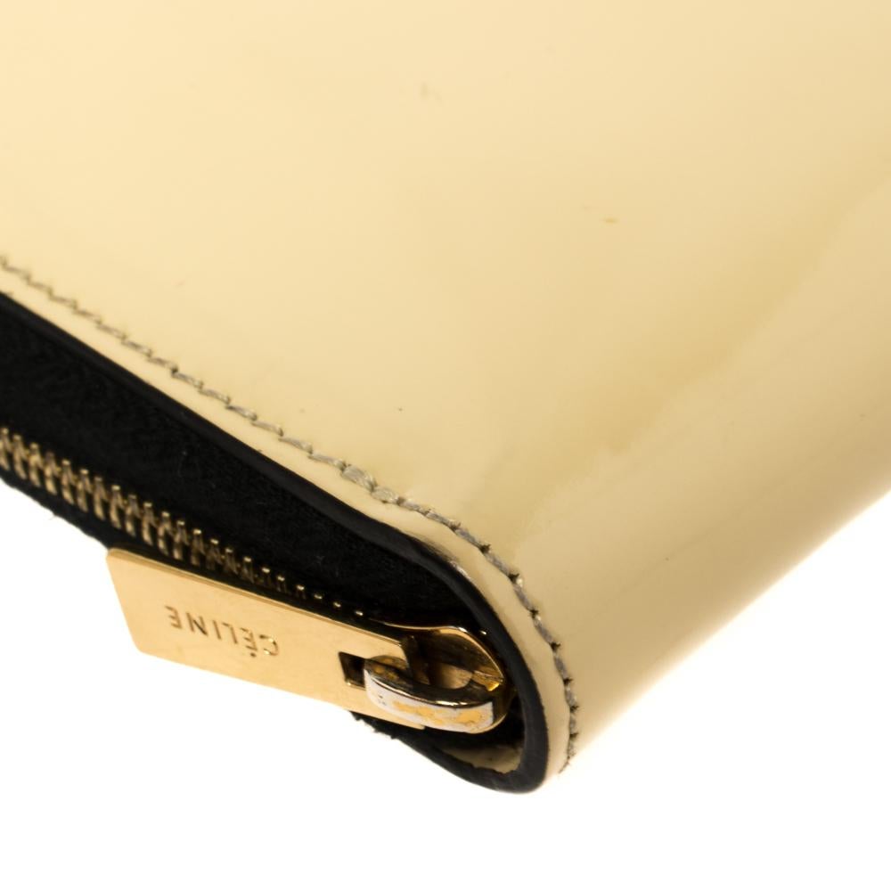 Women's Celine Cream Patent Leather Zip Around Wallet