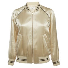 Celine Blouson bombardier brodé en satin crème S