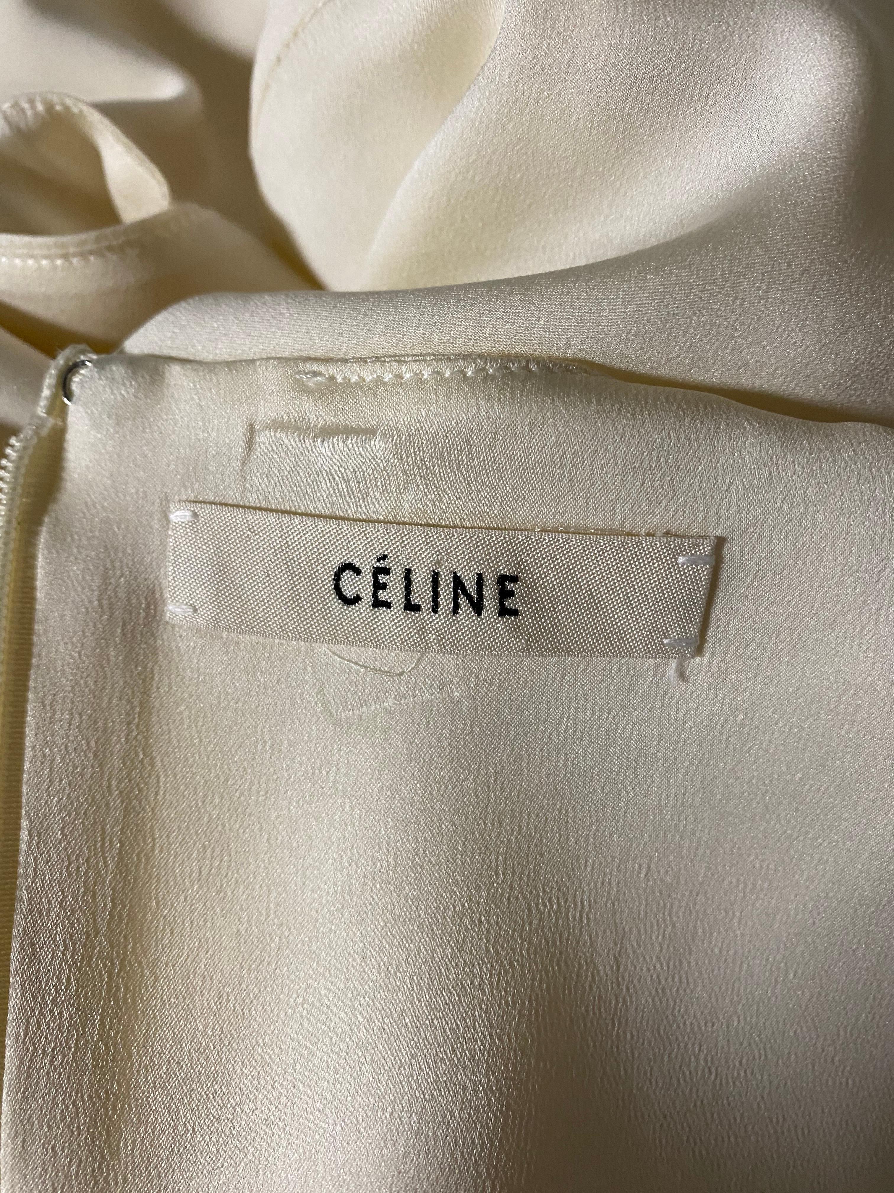 CELINE Cream Silk Blouse Top, Size 38 For Sale 2