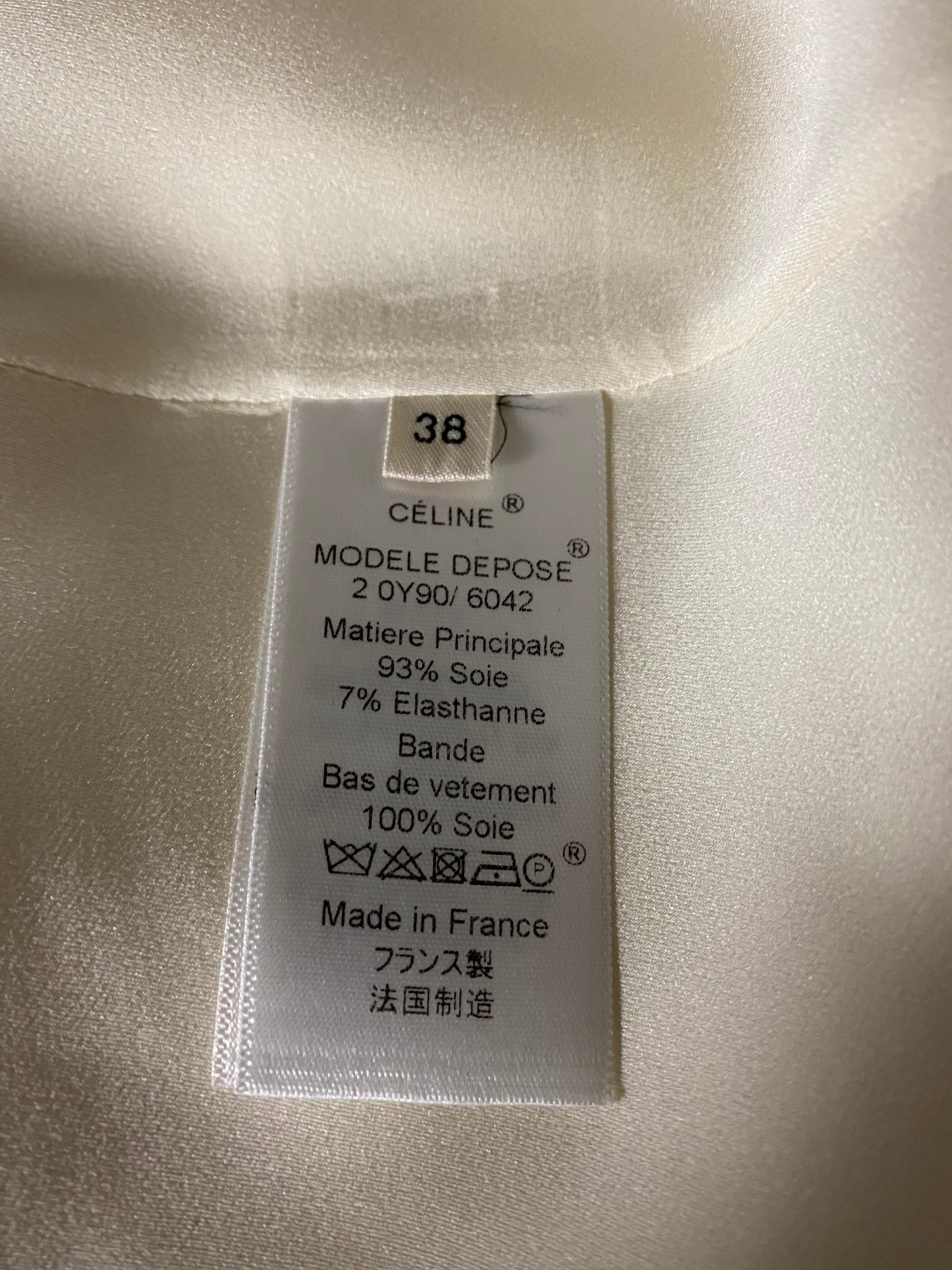 CELINE Cream Silk Blouse Top, Size 38 For Sale 1