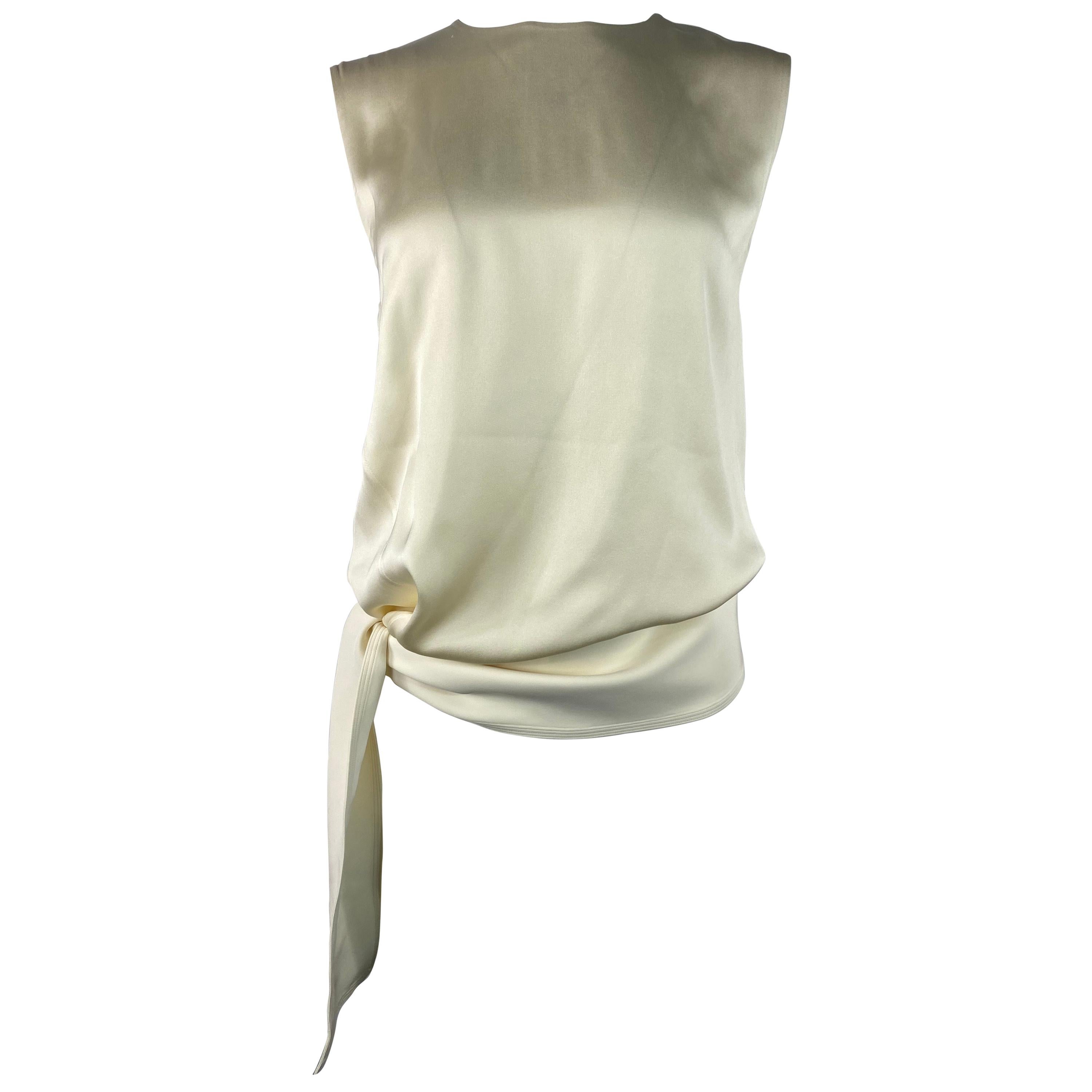 CELINE Cream Silk Blouse Top, Size 38 For Sale