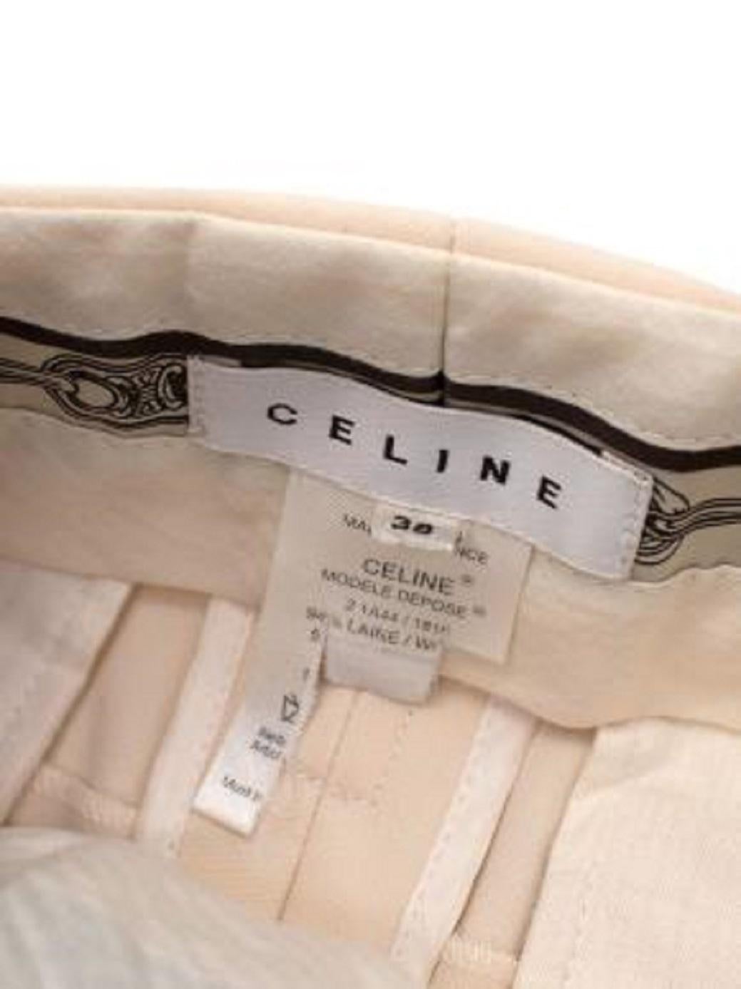 Celine Cream Wide Leg Cuffed Tailored Trousers For Sale 2