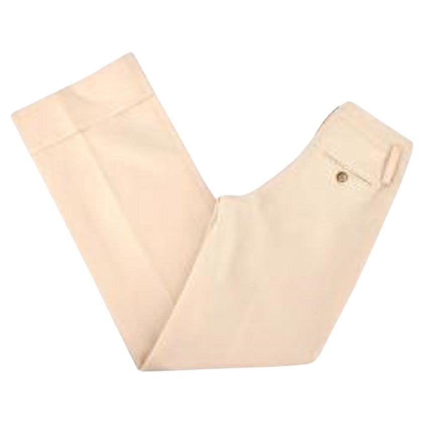 Celine Cream Wide Leg Cuffed Tailored Trousers For Sale