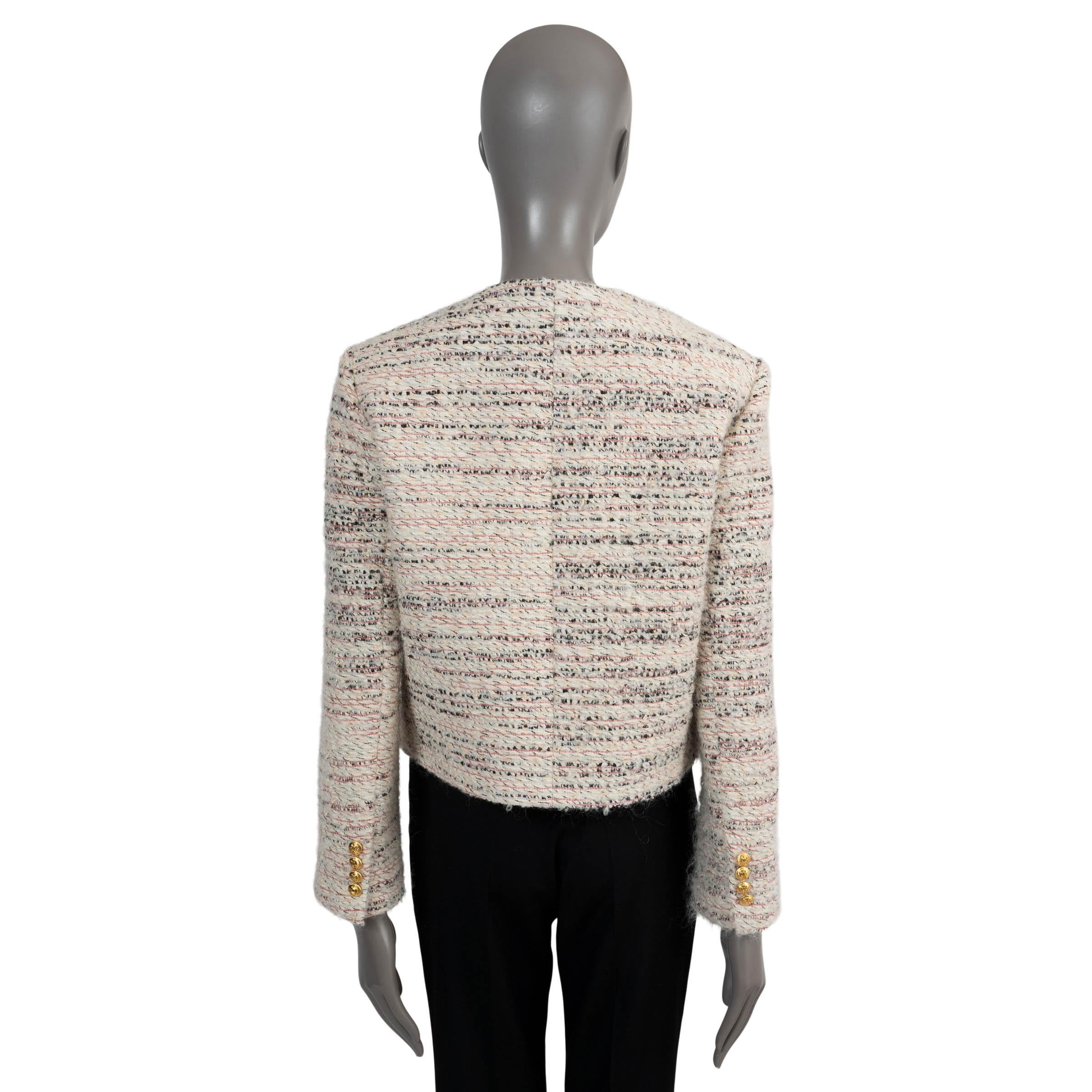 CELINE Jacke aus cremefarbener Wollmischung CHASSEUR TWEED 38 S (Grau) im Angebot