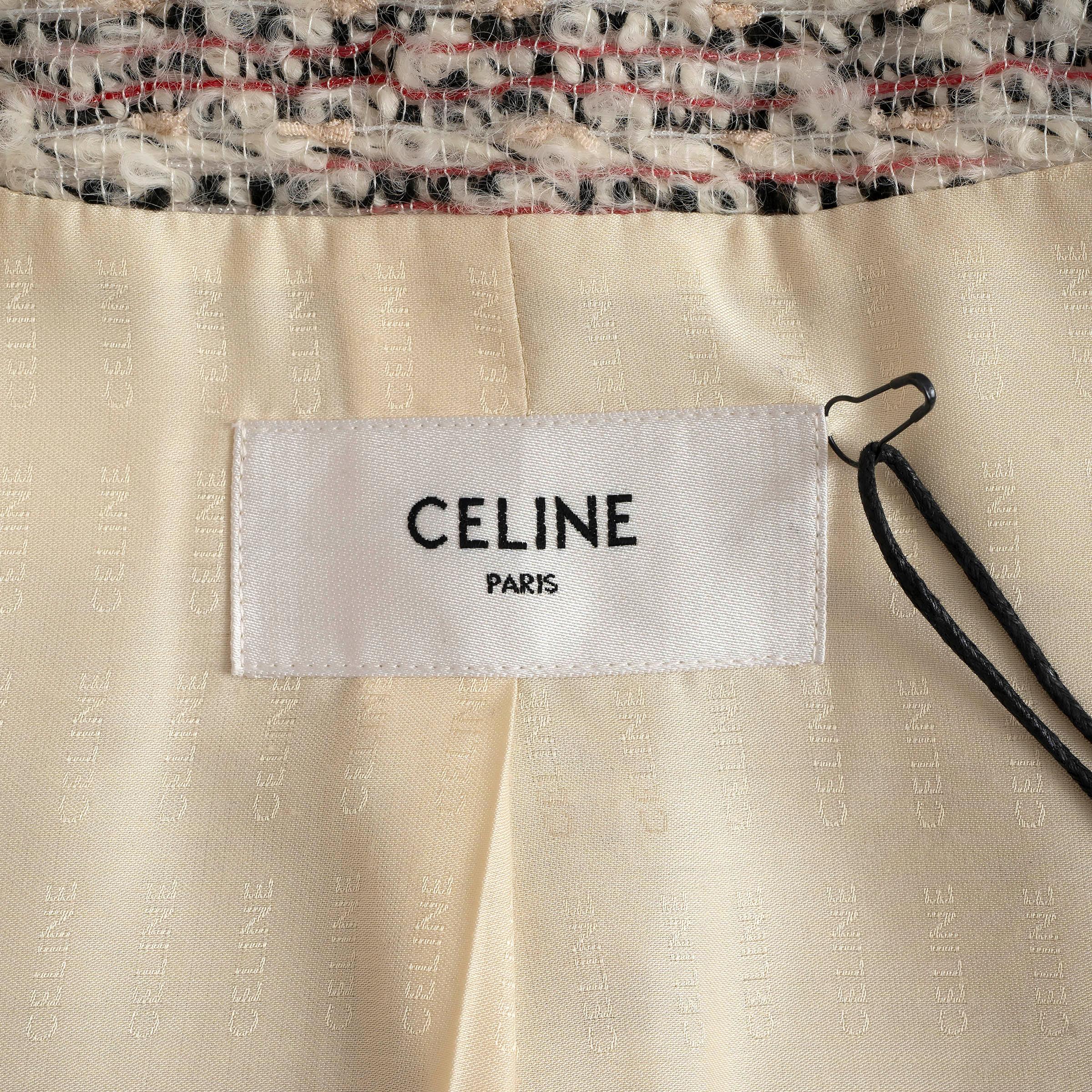 CELINE Jacke aus cremefarbener Wollmischung CHASSEUR TWEED 38 S im Angebot 3
