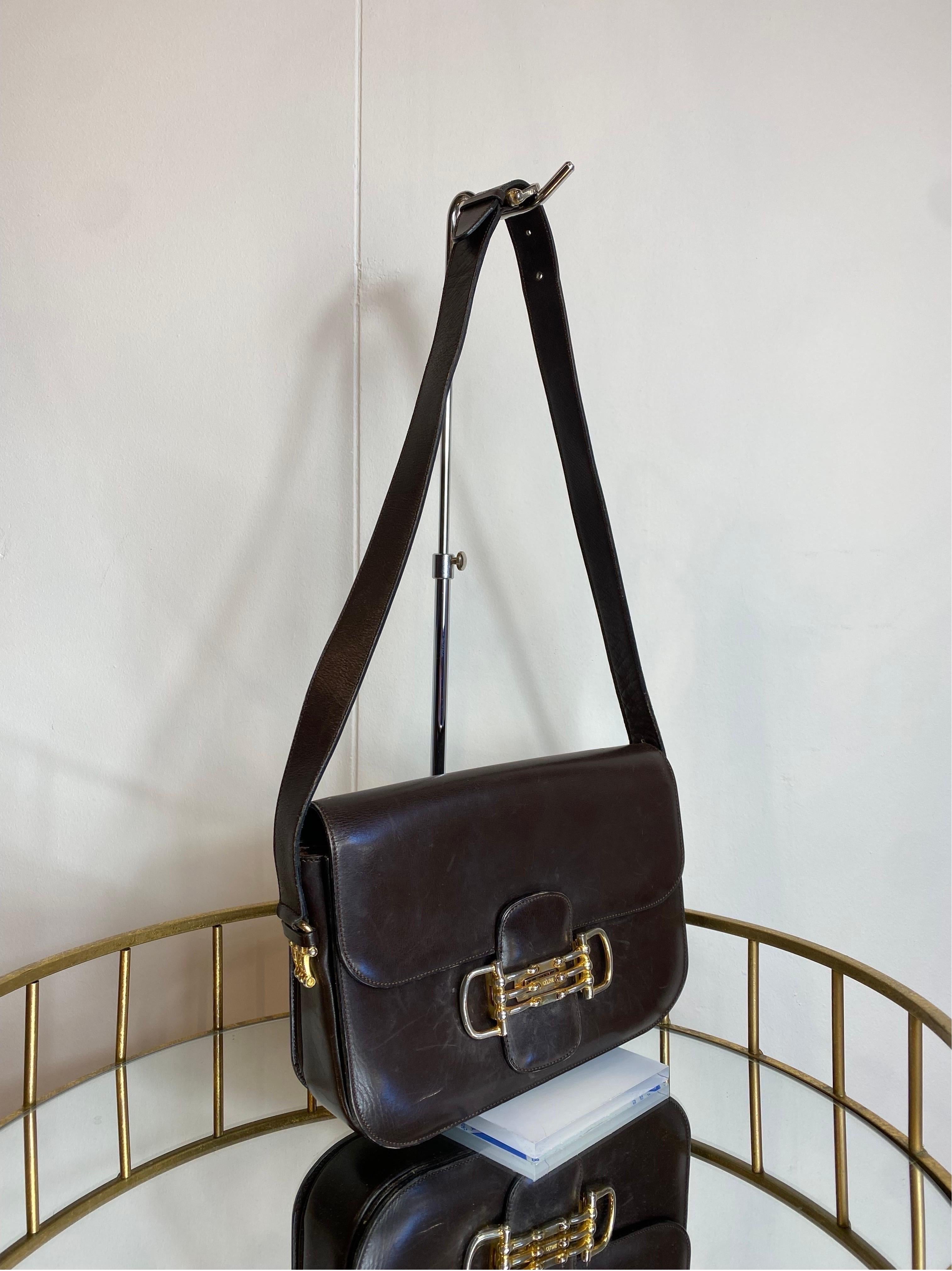 Celine Crecy vintage Leather Shoulder Bag In Fair Condition In Carnate, IT