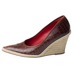 Celine Croc Embossed Leather Wedge Espadrille (38.5 EU)