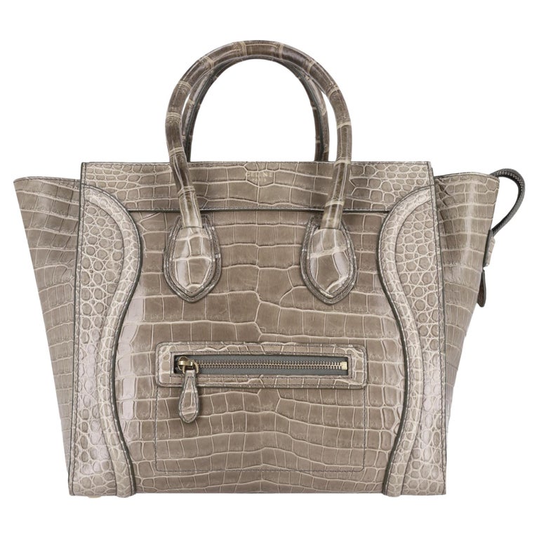 Sac à Main Femme Gris Motif Crocodile - Cuir, Fabriqué En France, Marque Bijouterie Papillon Bleu - Neuf étiqueté