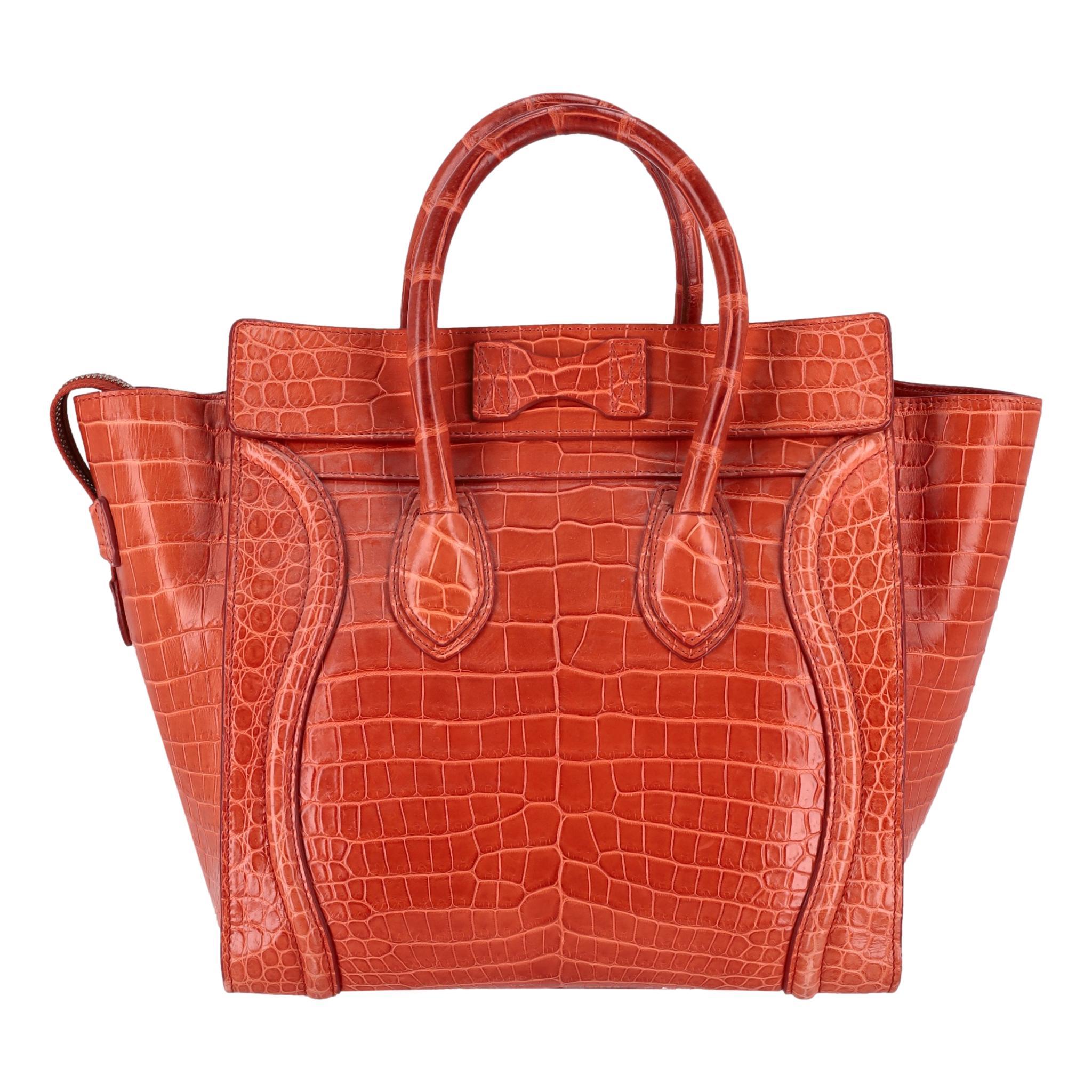 Orange Celine Crocodile Skin Micro Luggage Handbag For Sale