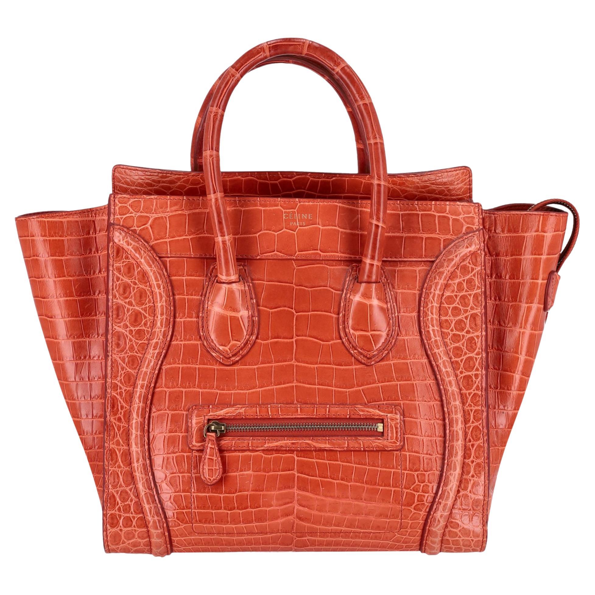 Celine Crocodile Skin Micro Luggage Handbag For Sale