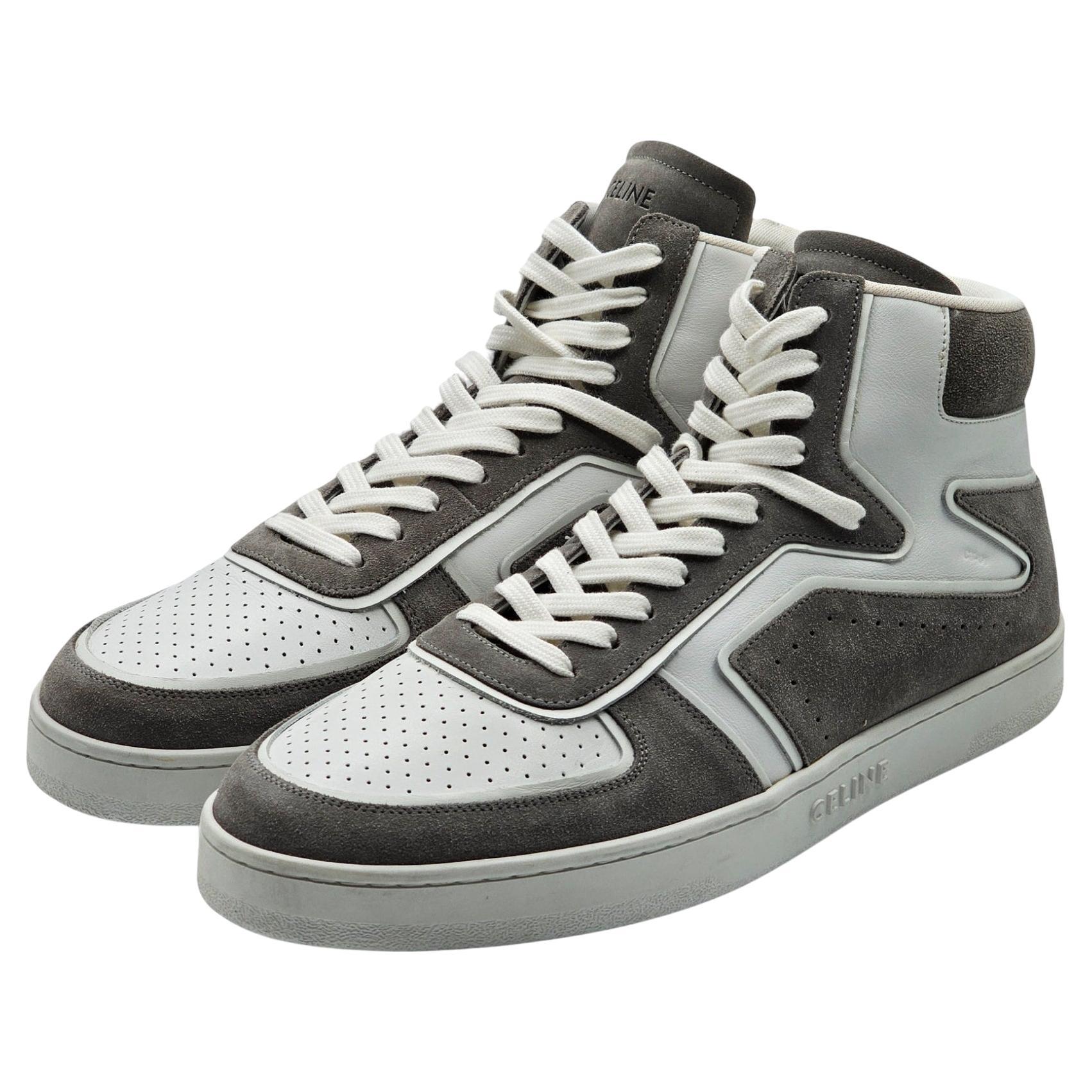 Celine CT-01 High Top Sneakers in White and Gray For Sale