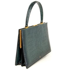 CELINE Cypress green CROCODILE MEDIUM CLASP Shoulder Bag
