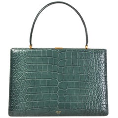 CELINE Cypress green CROCODILE MEDIUM CLASP Shoulder Bag