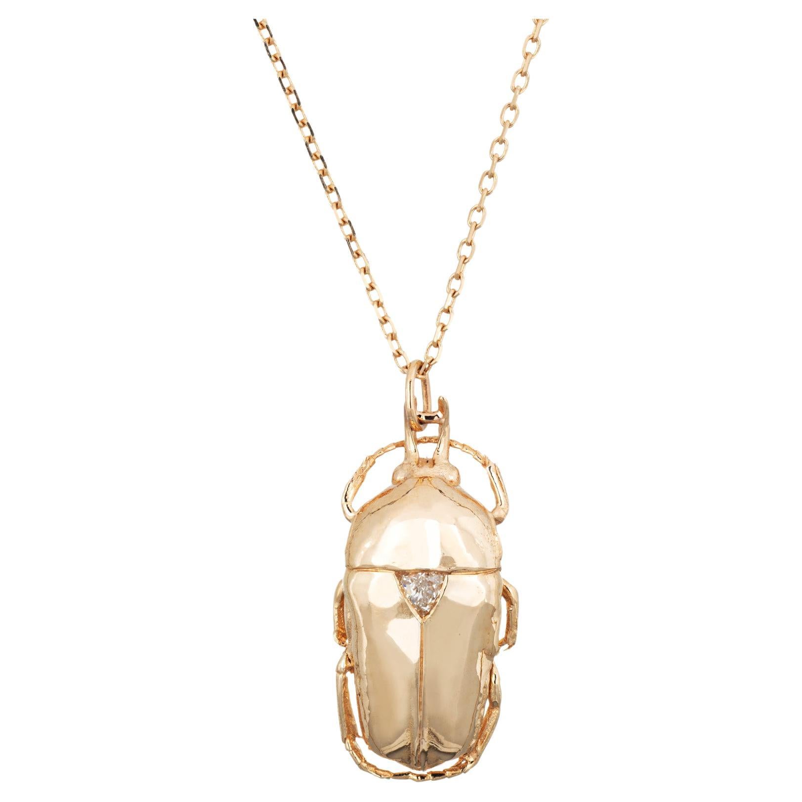 Celine Daoust Trillion Diamond Scarab Necklace 14k Yellow Gold Estate Jewelry