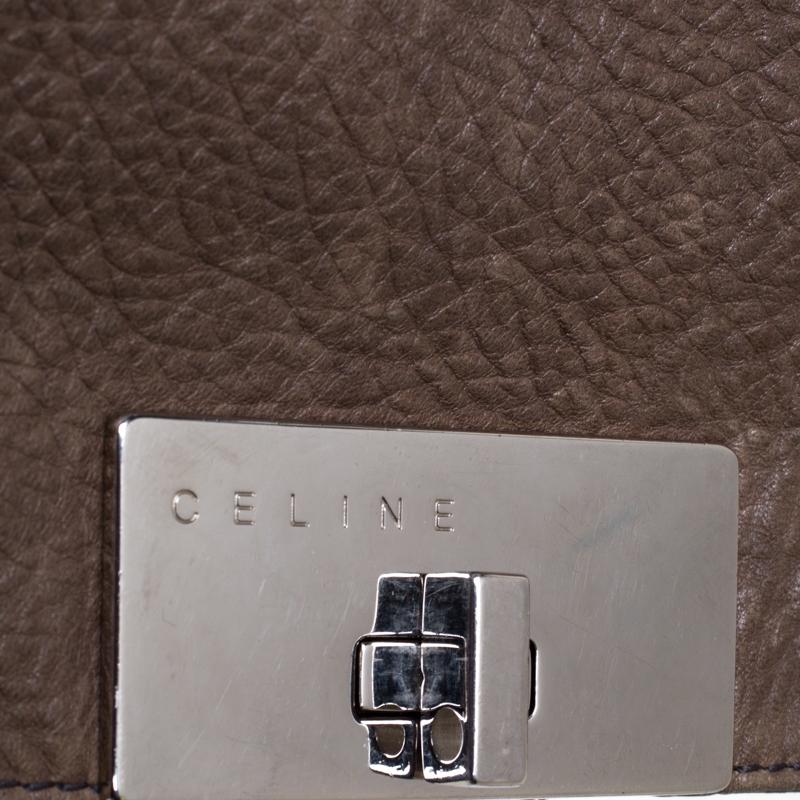 Celine Dark Beige Pebbled Leather Trunlock Flap Chain Bag 5