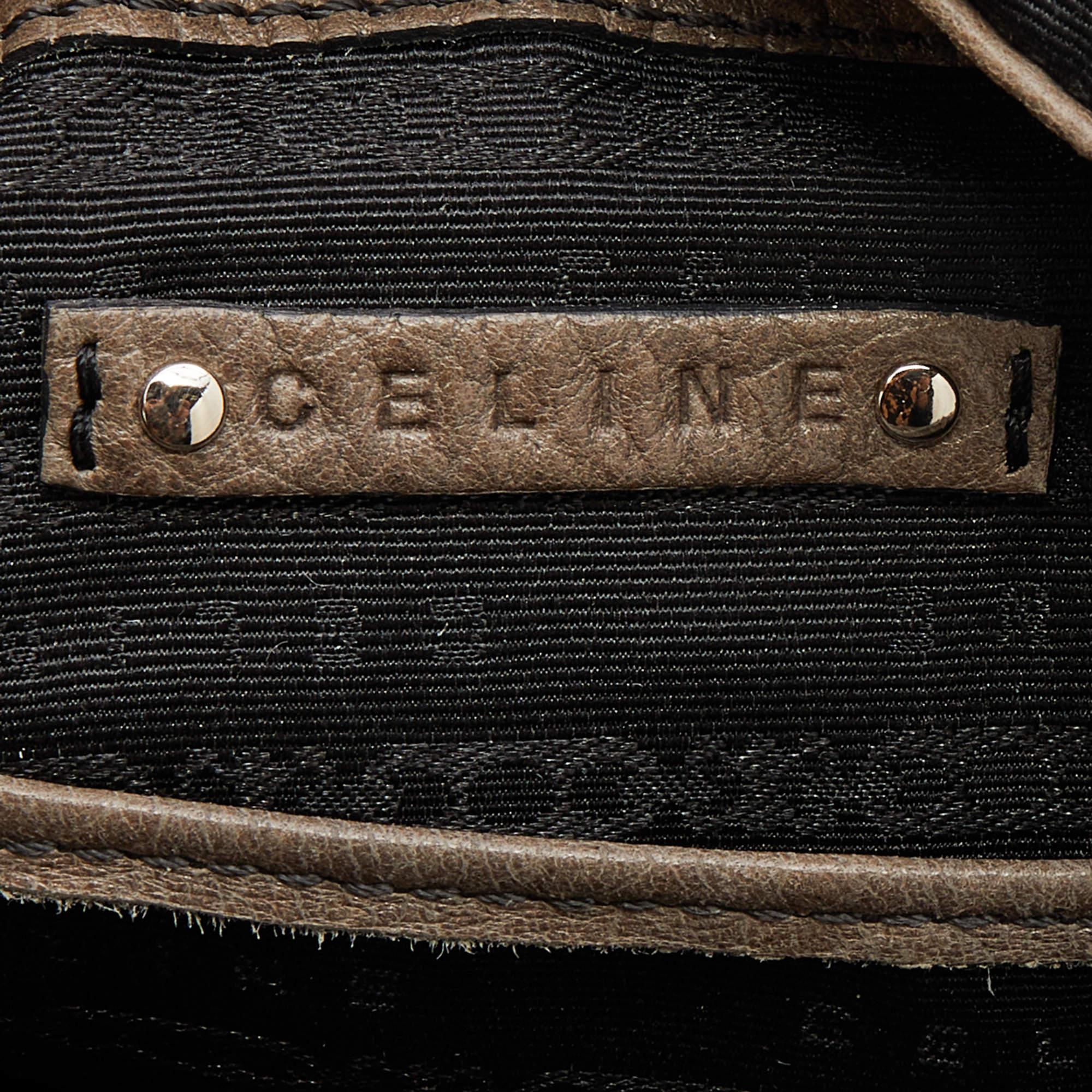 Celine Dark Beige Pebbled Leather Turnlock Flap Chain Shoulder Bag For Sale 5