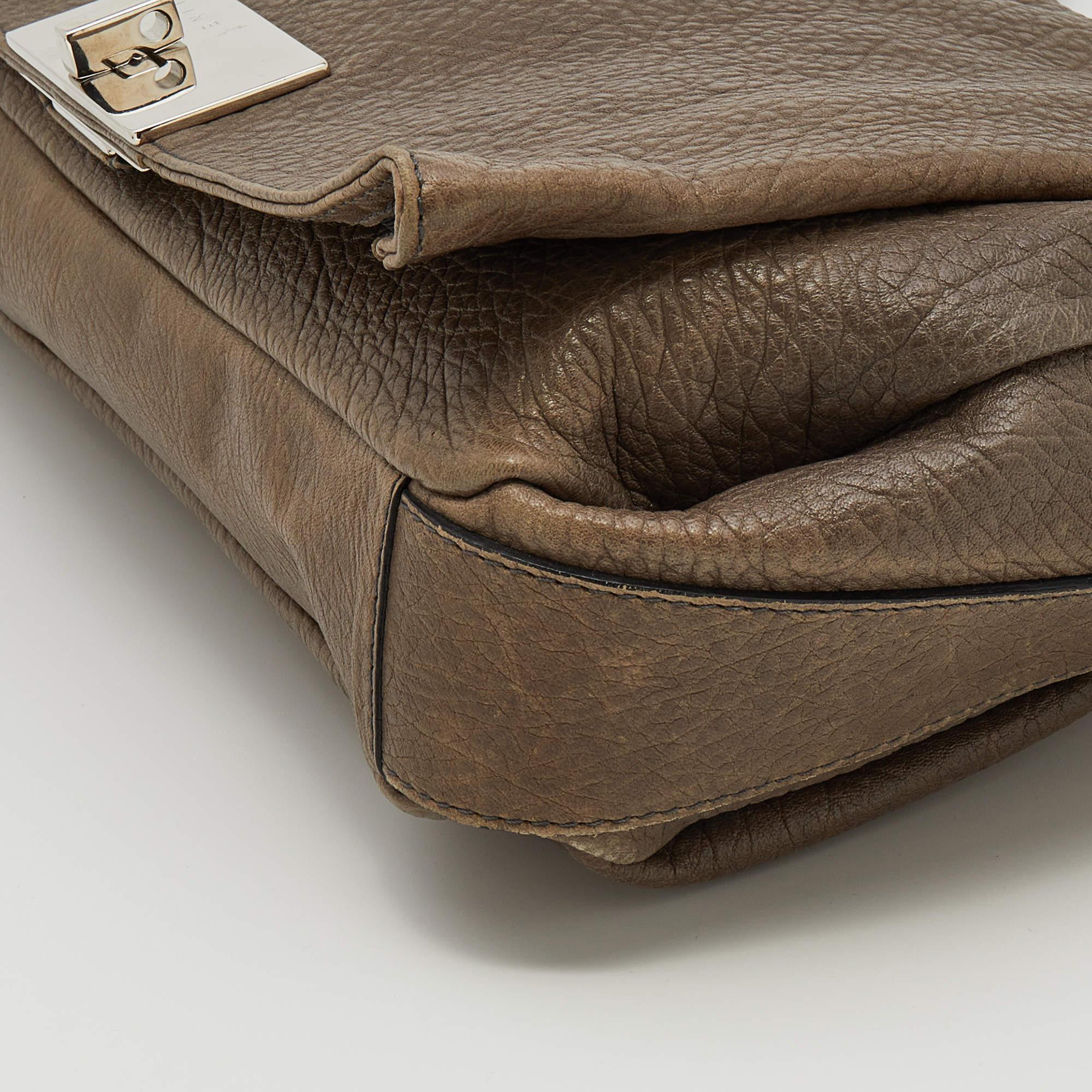 Celine Dark Beige Pebbled Leather Turnlock Flap Chain Shoulder Bag For Sale 2
