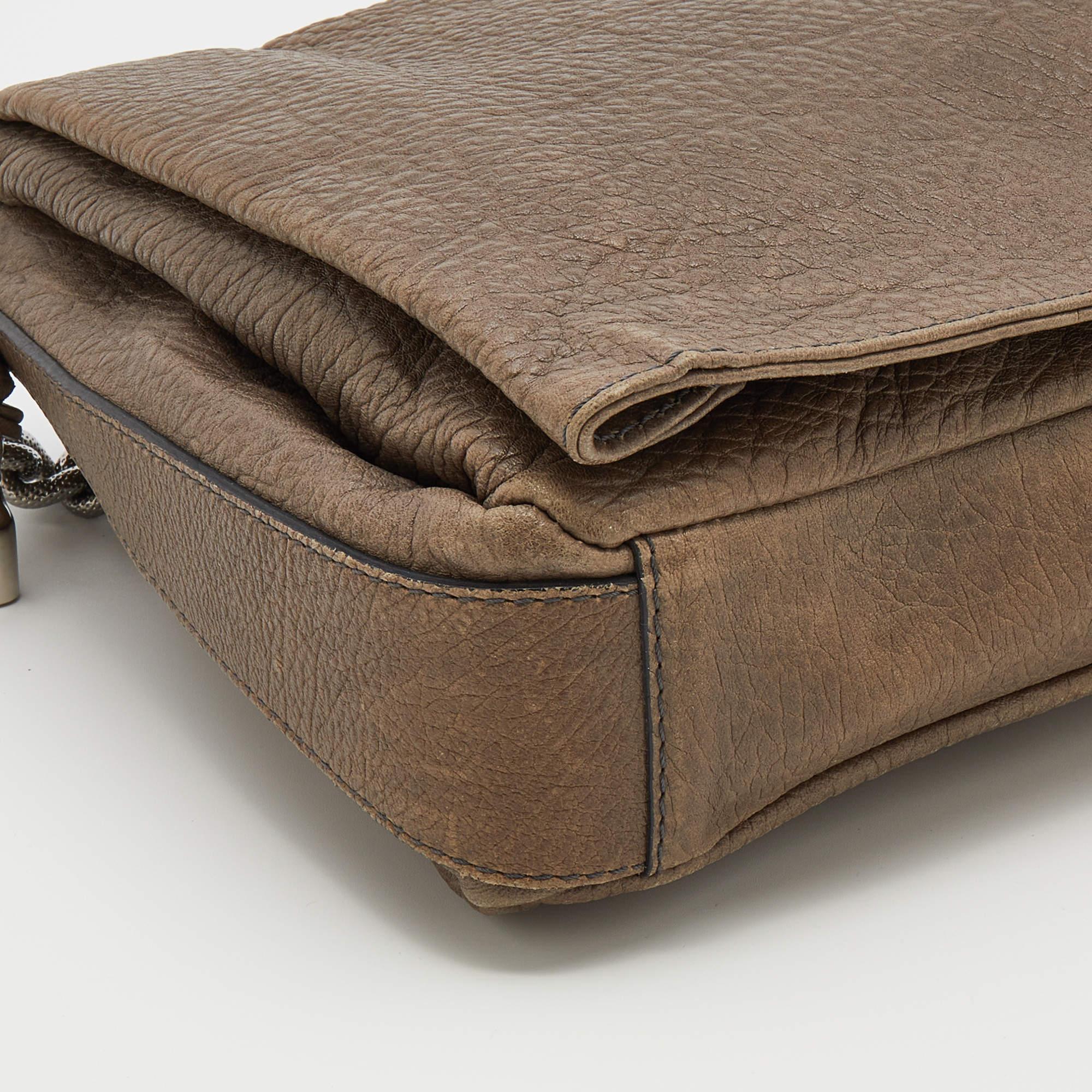 Celine Dark Beige Pebbled Leather Turnlock Flap Chain Shoulder Bag For Sale 3
