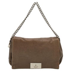 Celine Dark Beige Pebbled Leather Turnlock Flap Chain Shoulder Bag