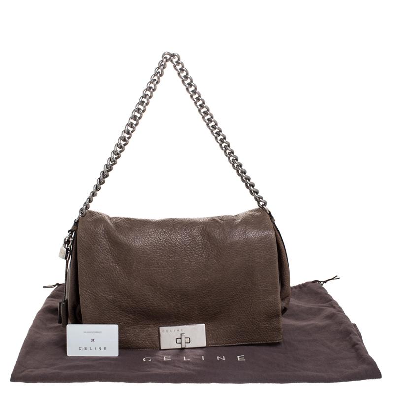 Celine Dark Beige Wrinkled Leather Flap Shoulder Bag 4