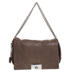 Celine Dark Beige Wrinkled Leather Flap Shoulder Bag