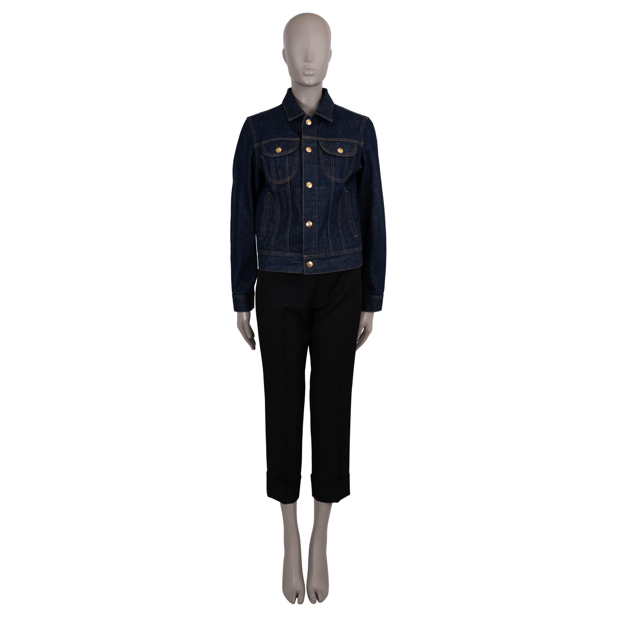 CELINE dark blue cotton RAW WASH TRUCKER DENIM Jacket M In Excellent Condition For Sale In Zürich, CH