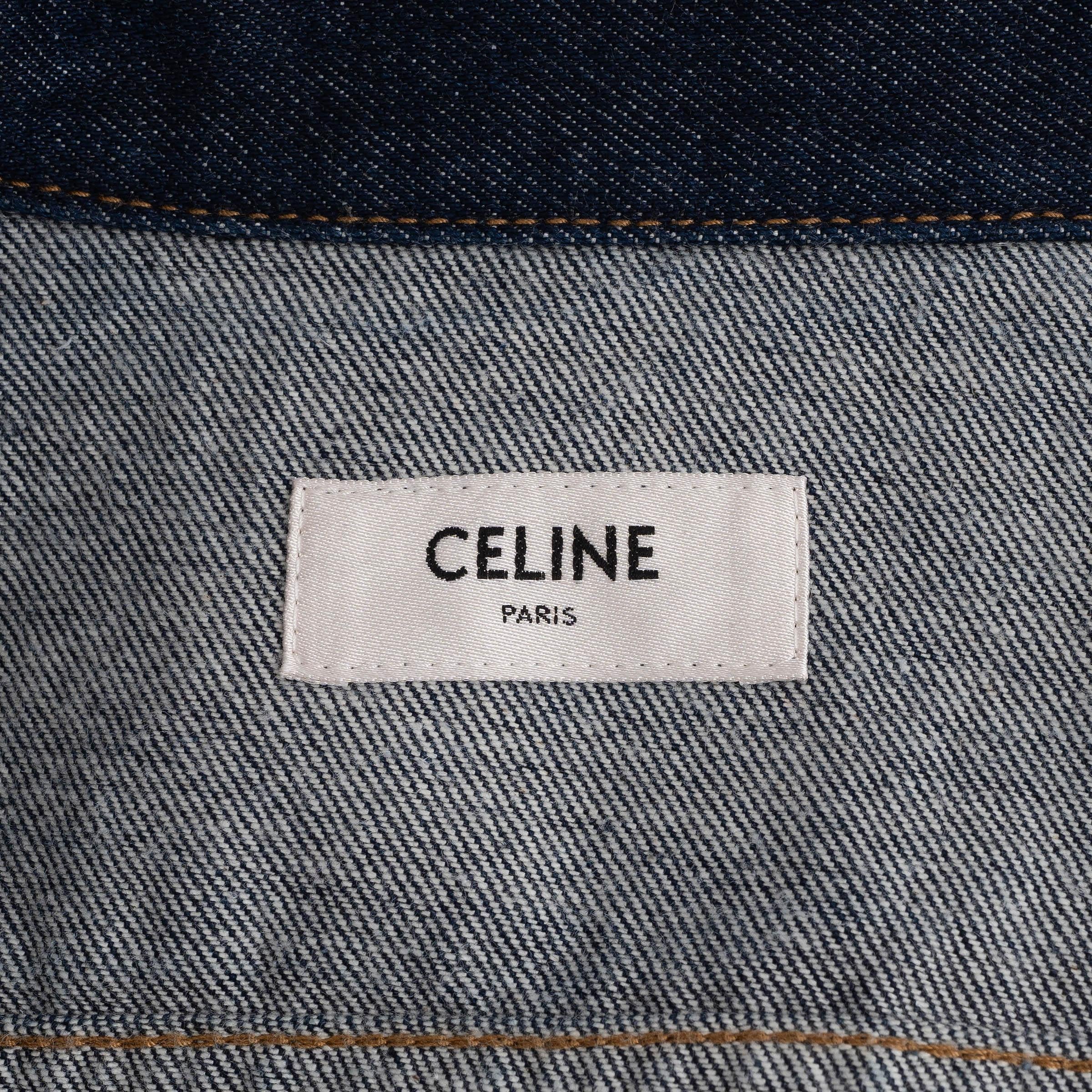 CELINE dark blue cotton RAW WASH TRUCKER DENIM Jacket M For Sale 1