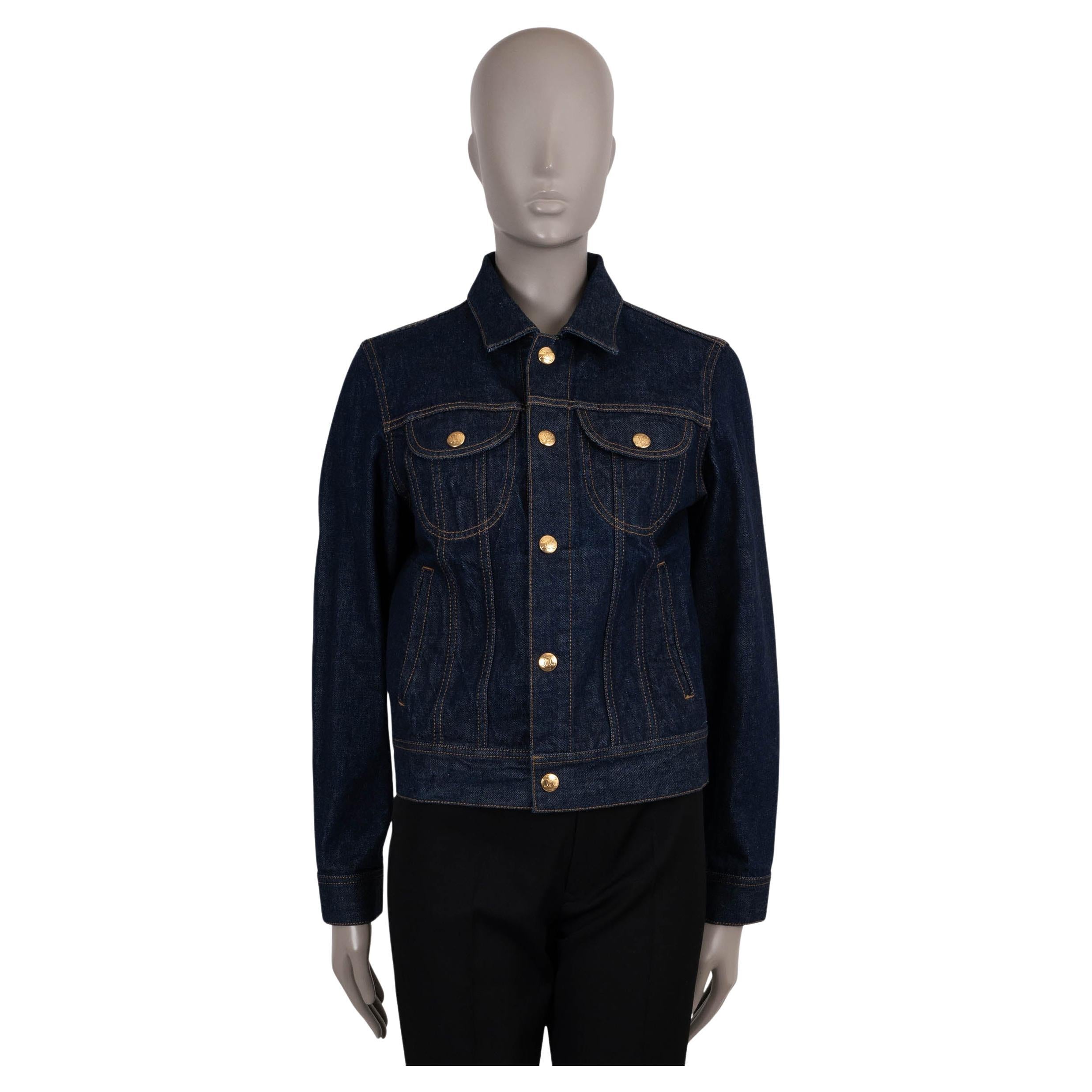 CELINE dark blue cotton RAW WASH TRUCKER DENIM Jacket M For Sale