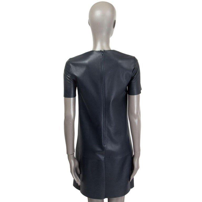 CELINE dark blue leather 2012 Short Sleeve Shift Dress 38 S For Sale at  1stDibs