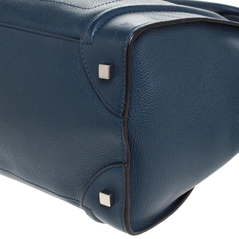 Celine Dark Blue Leather Mini Luggage Tote In Good Condition In Dubai, Al Qouz 2