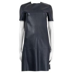 Céline - Robe droite à manches courtes en cuir bleu foncé, taille 38 S