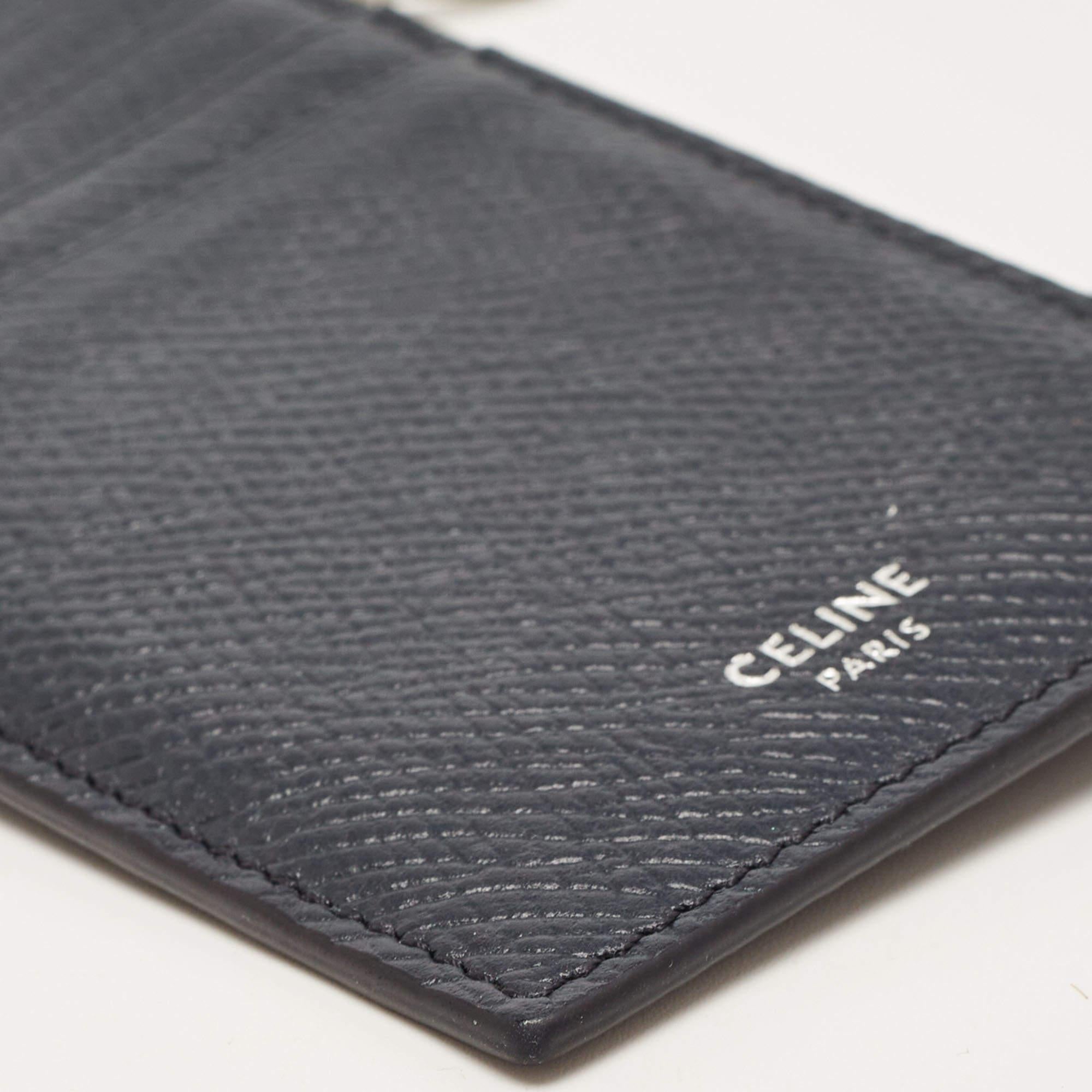 Celine Dark Blue Leather Zip Card Holder In Good Condition For Sale In Dubai, Al Qouz 2