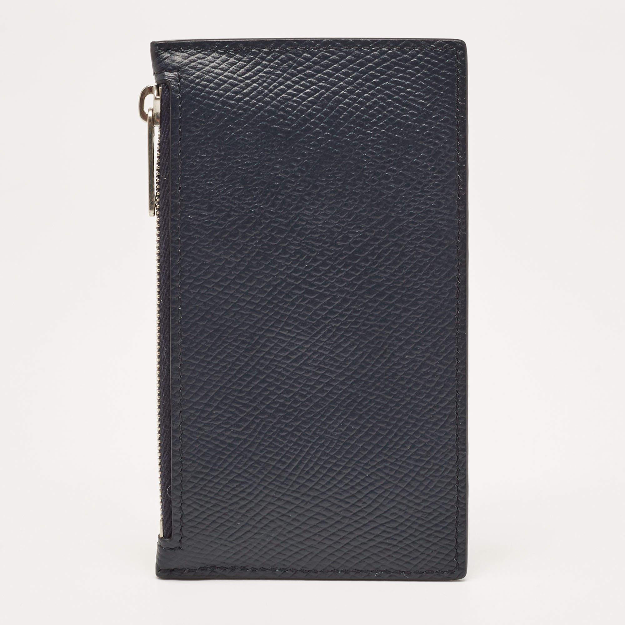 Celine Dark Blue Leather Zip Card Holder For Sale 2