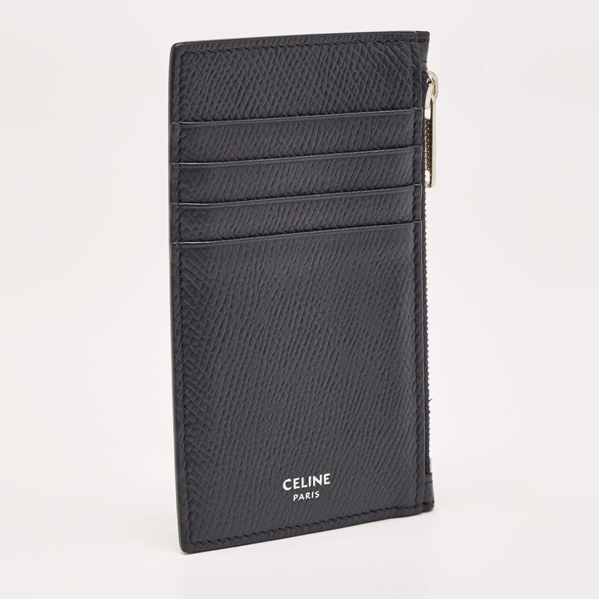 Celine Dark Blue Leather Zip Card Holder For Sale 3