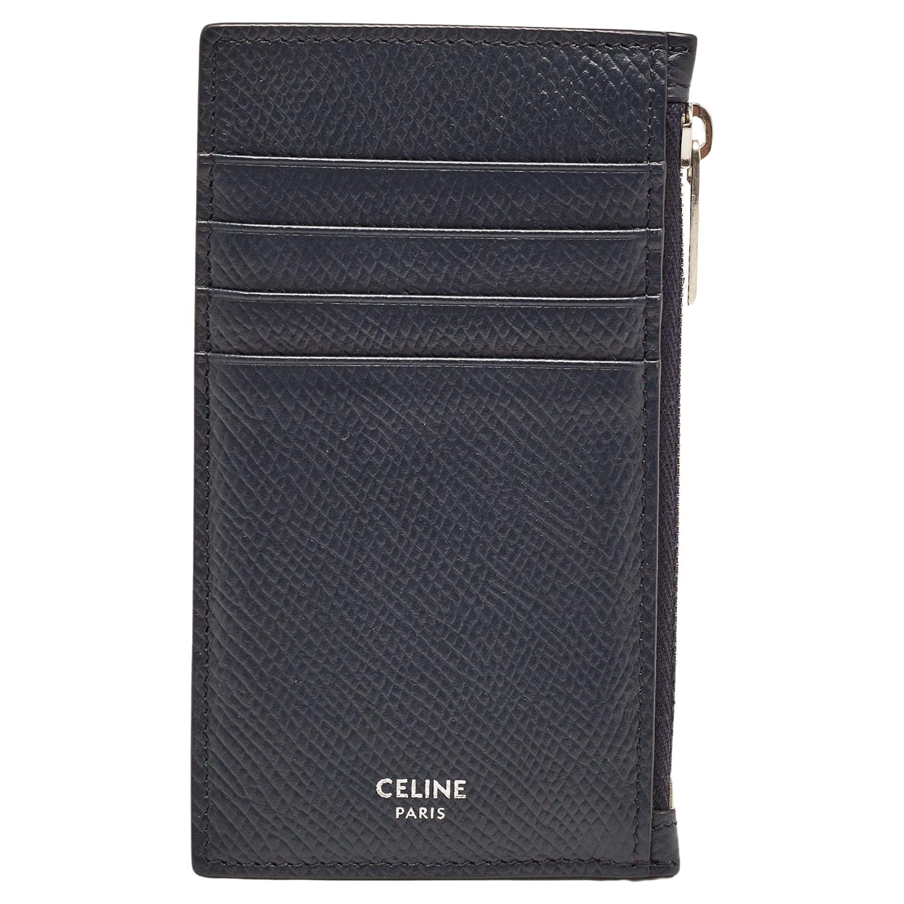 Celine Dark Blue Leather Zip Card Holder For Sale