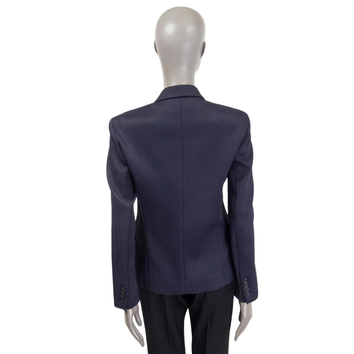 Women's CELINE dark blue viscose DOUBLE BREASTED SATIN Blazer Jacket 42 L For Sale