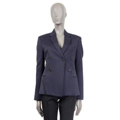 CELINE dark blue viscose DOUBLE BREASTED SATIN Blazer Jacket 42 L